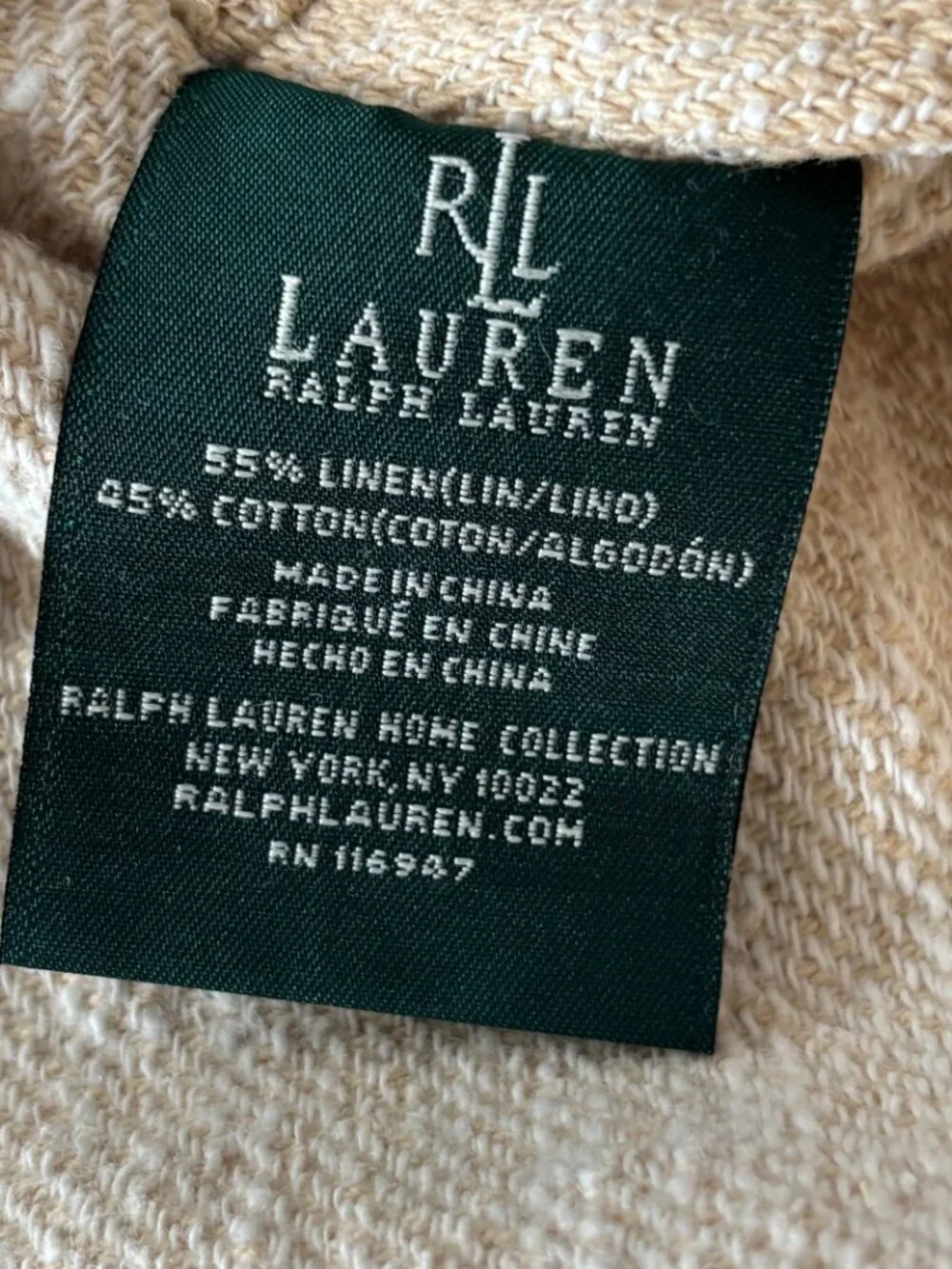 Ralph Lauren Standard Sham HEMSTITCH TWILL Cream Linen Cotton Blend